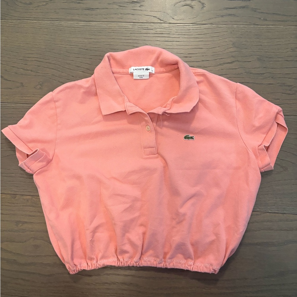 Lacoste pink polo (altered) to crop top sz 12 EUC